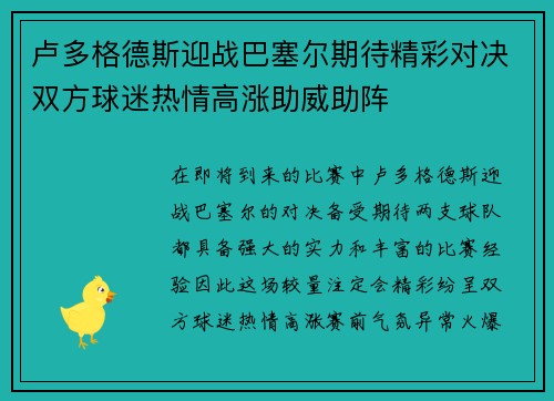 卢多格德斯迎战巴塞尔期待精彩对决双方球迷热情高涨助威助阵